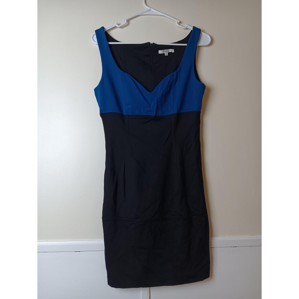 BB Dakota Dress Womens Small Black Blue Colorblock Sheath Sleeveless Stretch